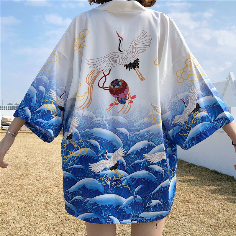 Chinese Style Retro Artistic Crane Sun Protection Clothing Loose Cardigan