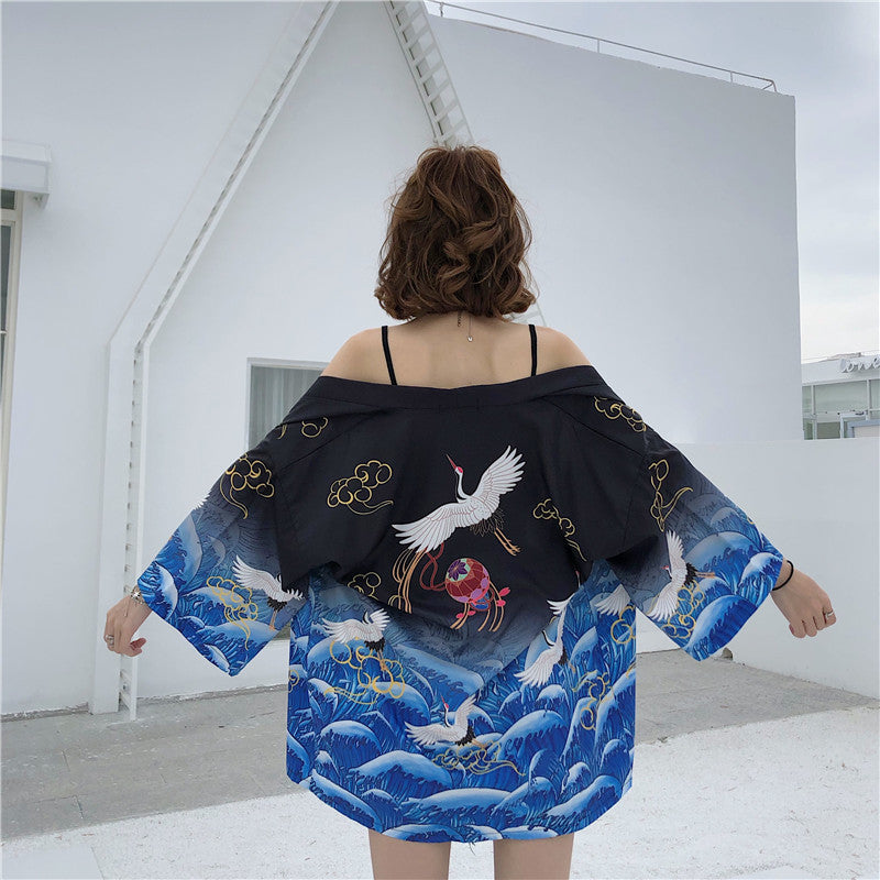 Chinese Style Retro Artistic Crane Sun Protection Clothing Loose Cardigan