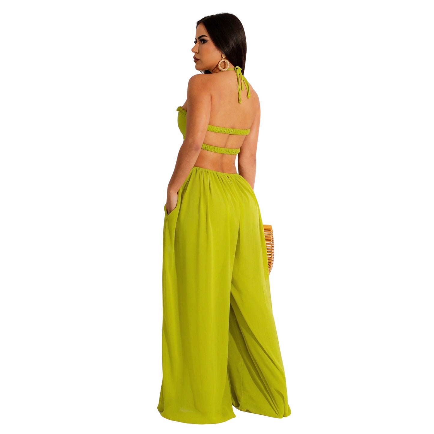 Chiffon Chest-wrapped Bare Back Wide-leg Jumpsuit European And American