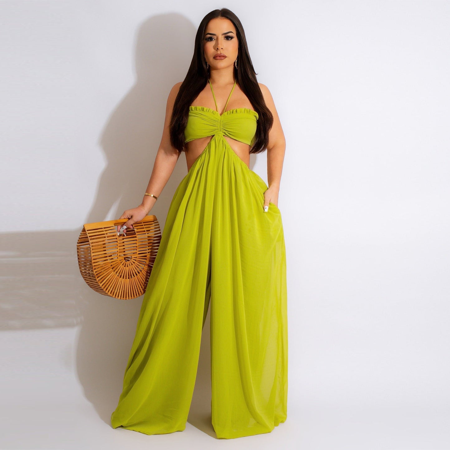 Chiffon Chest-wrapped Bare Back Wide-leg Jumpsuit European And American
